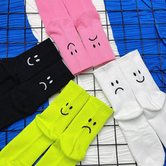 Solid Color Happy And Sad Faces Socks