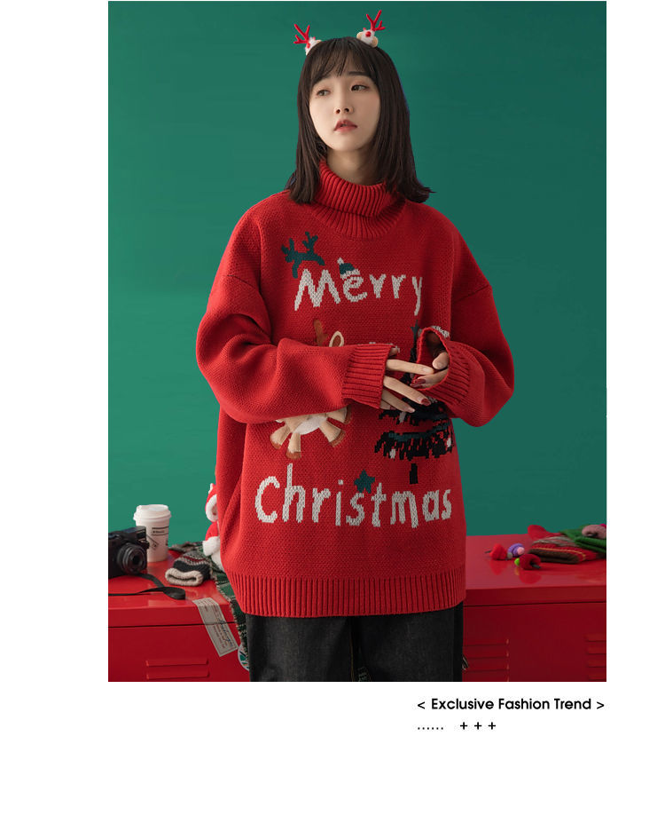 Merry Christmas Turtleneck Oversize Sweater