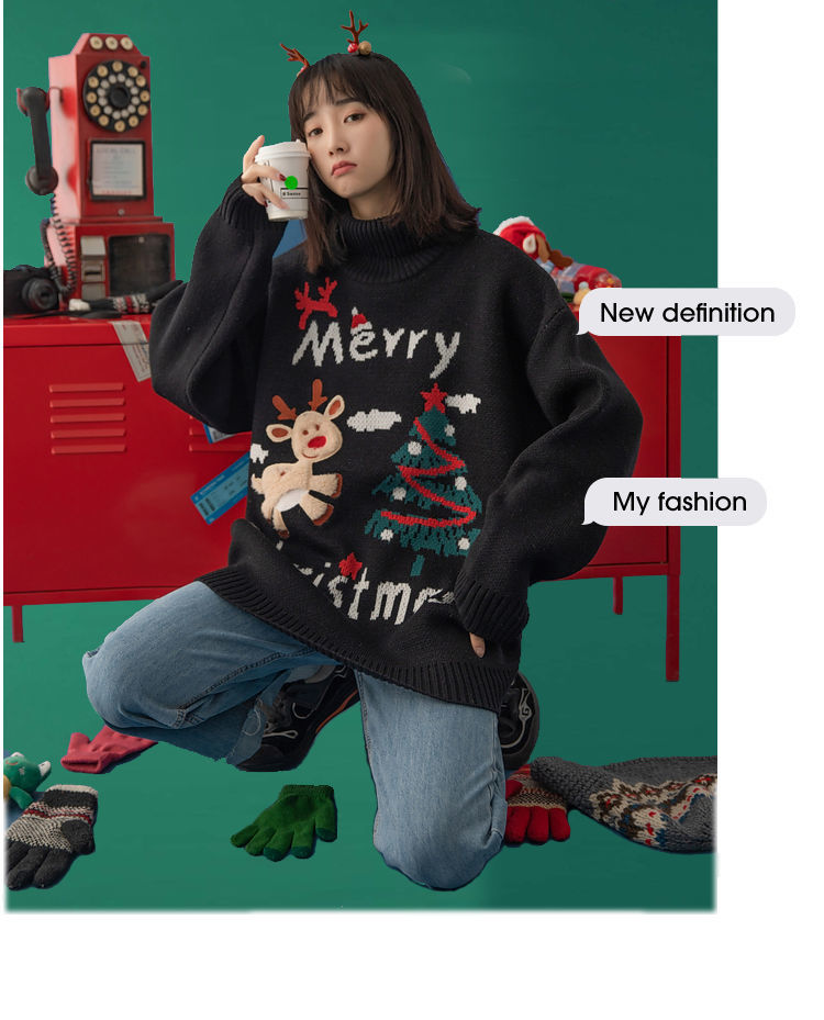 Merry Christmas Turtleneck Oversize Sweater