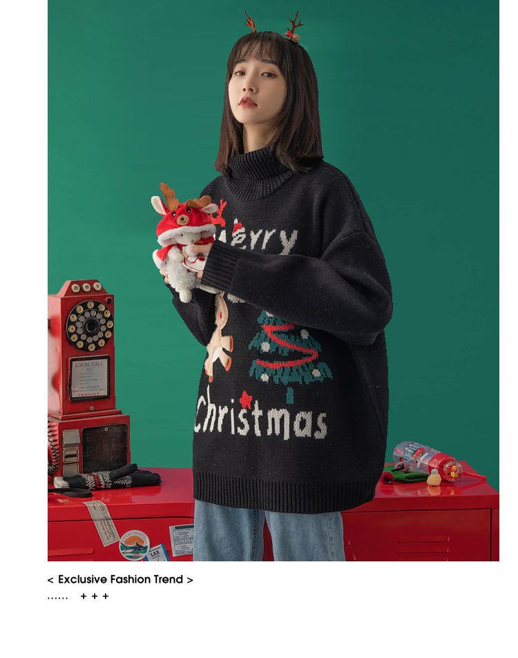 Merry Christmas Turtleneck Oversize Sweater