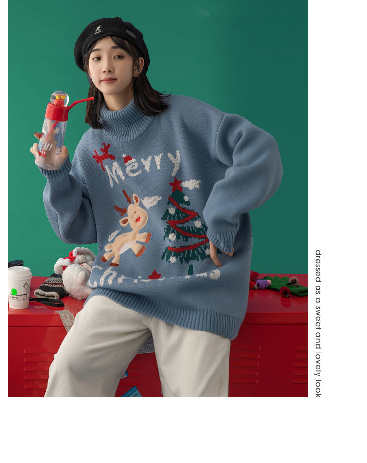 Merry Christmas Turtleneck Oversize Sweater