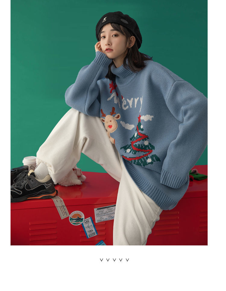 Merry Christmas Turtleneck Oversize Sweater