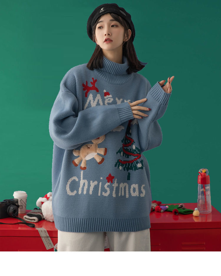 Merry Christmas Turtleneck Oversize Sweater