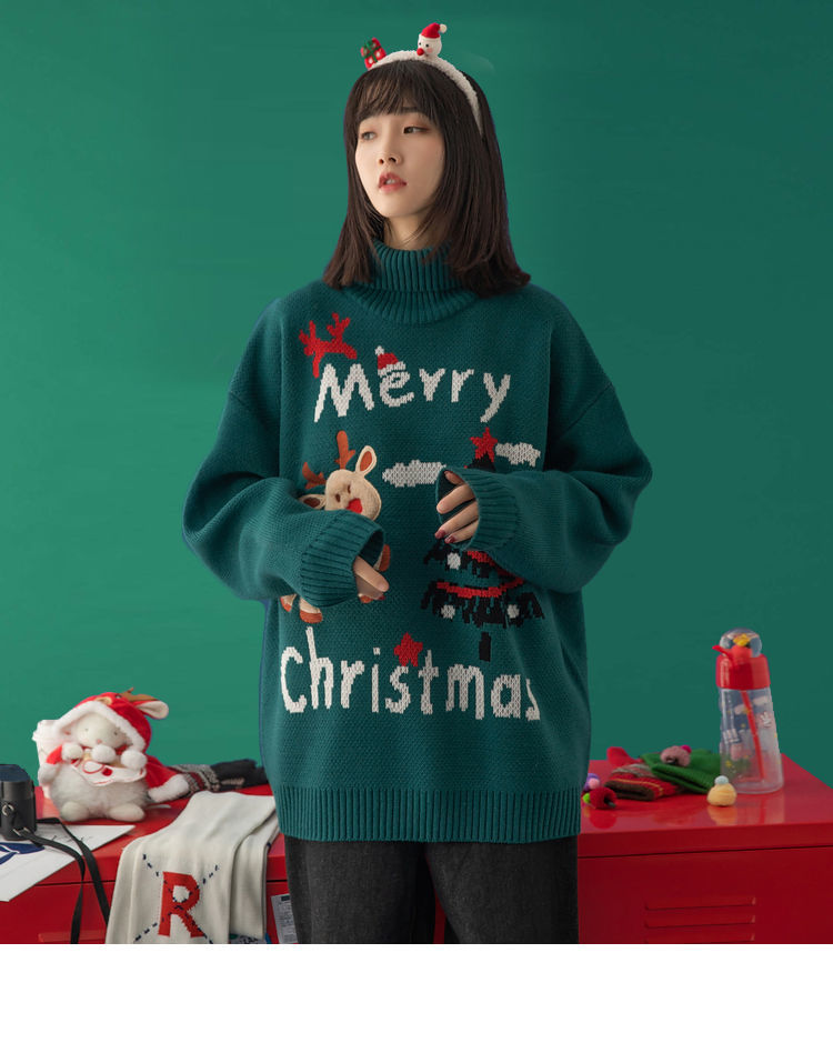 Merry Christmas Turtleneck Oversize Sweater