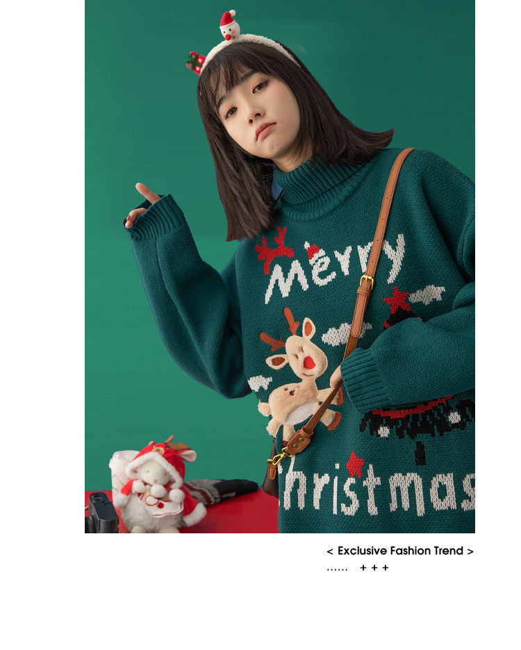 Merry Christmas Turtleneck Oversize Sweater