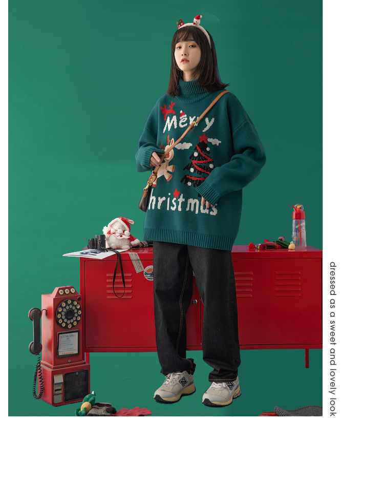 Merry Christmas Turtleneck Oversize Sweater