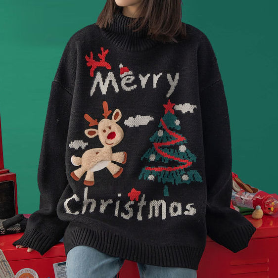 Merry Christmas Turtleneck Oversize Sweater