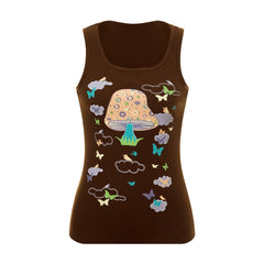 Mushroom and Butterflies Print Tank Top