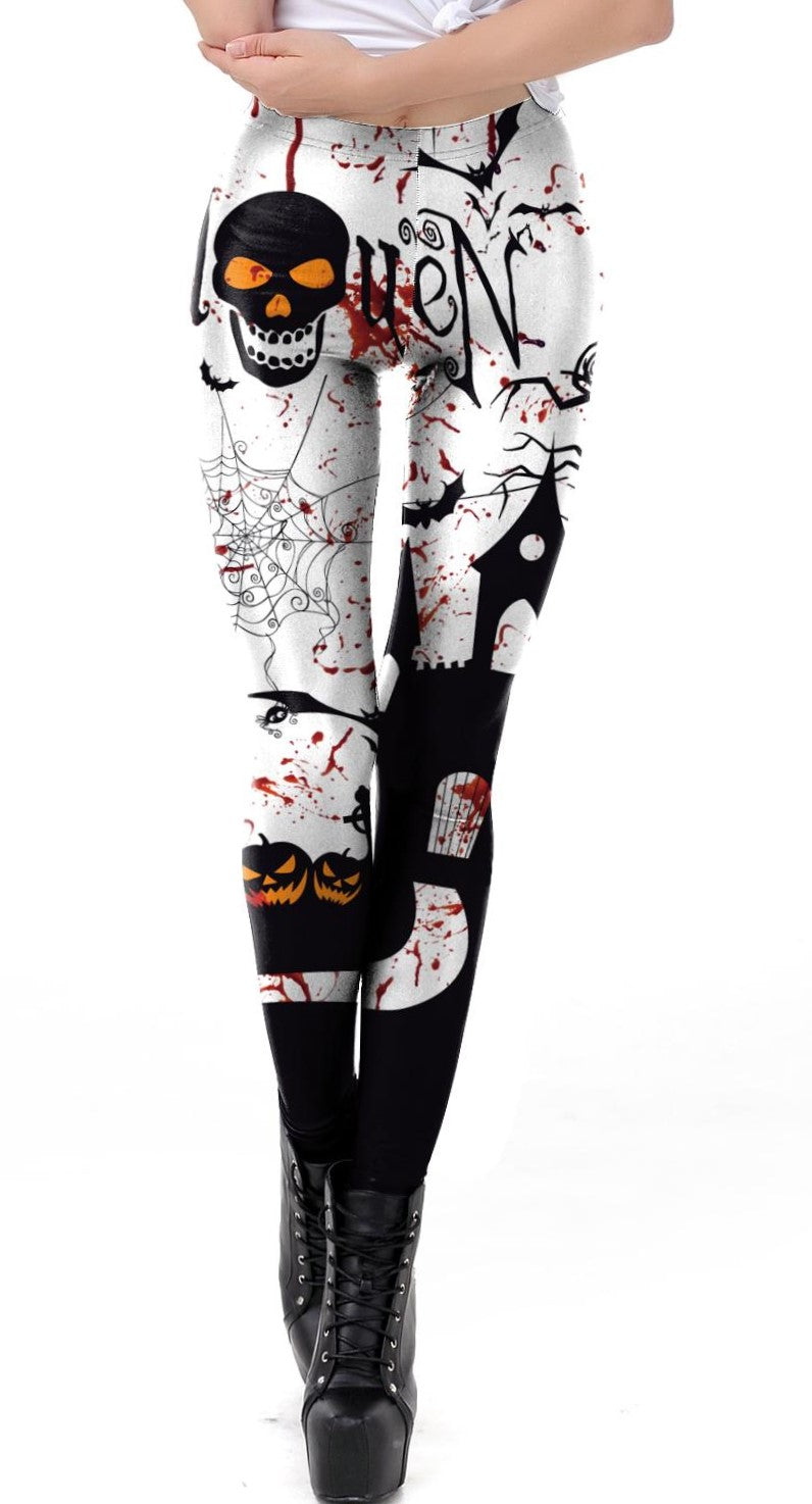 Creativity Halloween Skull Pumpkin Print Leggings