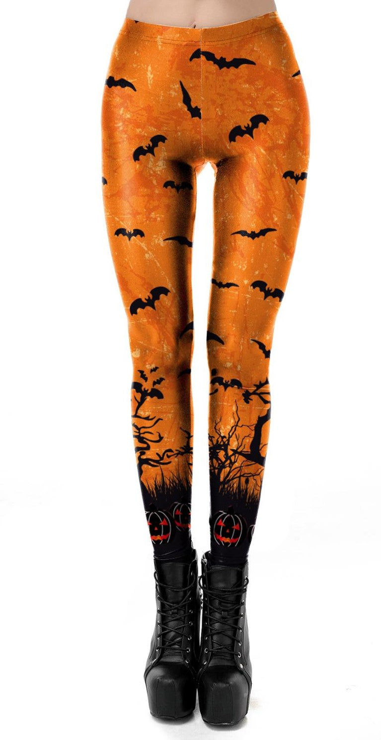 Creativity Halloween Skull Pumpkin Print Leggings