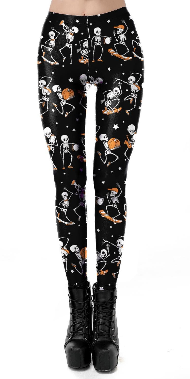 Creativity Halloween Skull Pumpkin Print Leggings