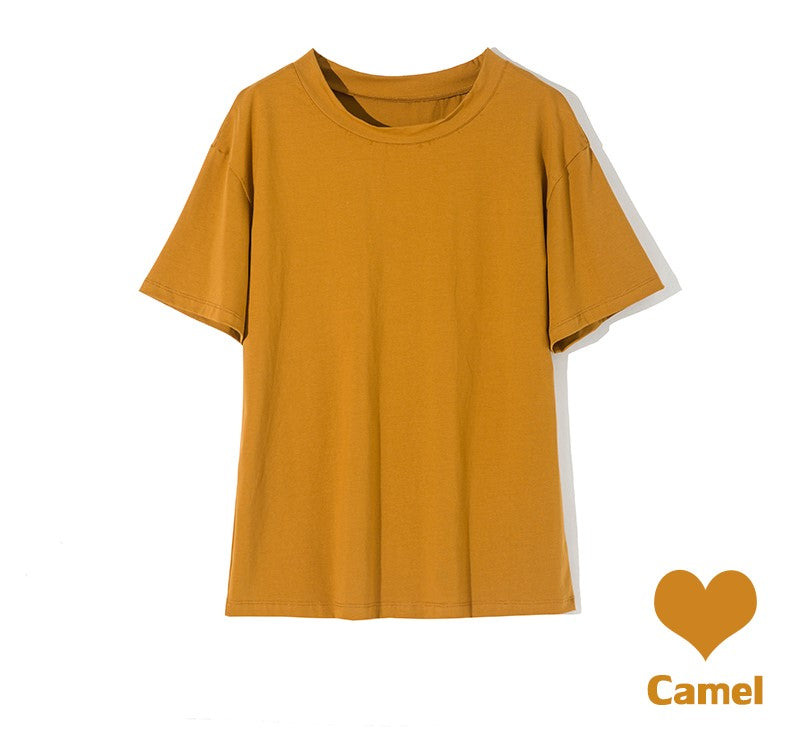 Basic Solid Cotton T-shirt Women