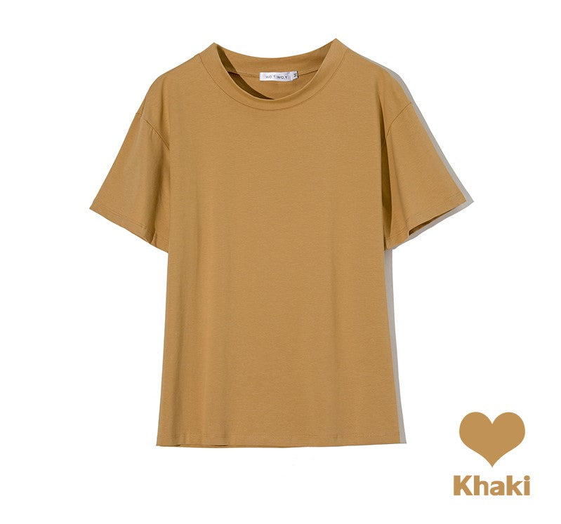 Basic Solid Cotton T-shirt Women