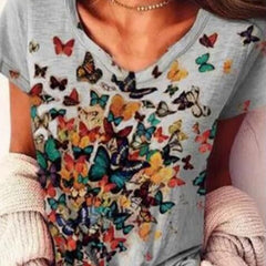 Multi-color Butterfly V-Neck T-Shirt