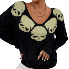 Skull Print Long Sleeve Sweater