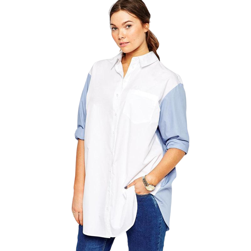 Contrast Color Stitching Long-Sleeved Shirt