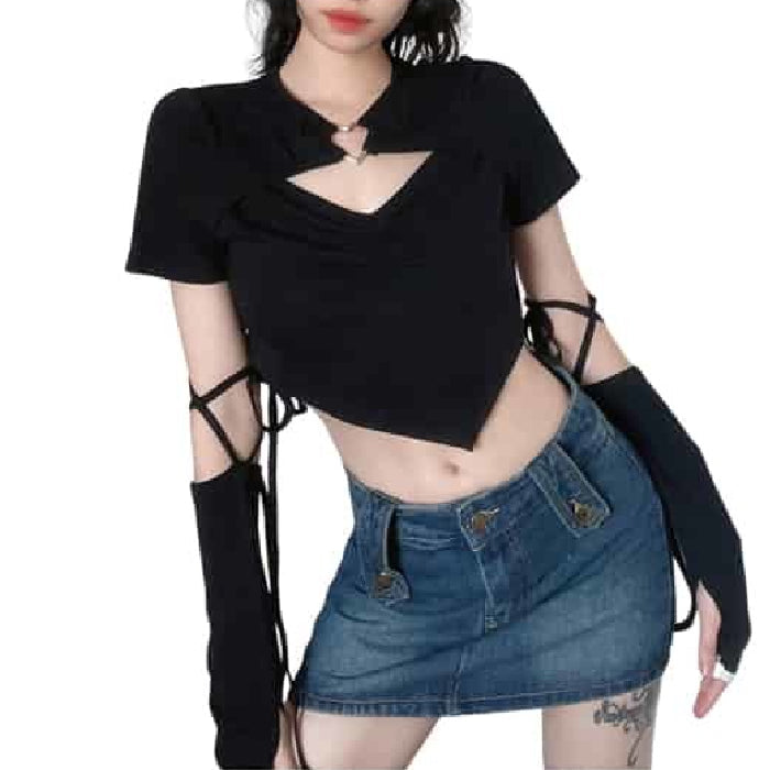 Aesthetic Crop-Top With Long-Sleeve Gloves