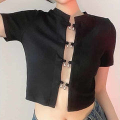 Aesthetic Ring Cut-Out Crop Top