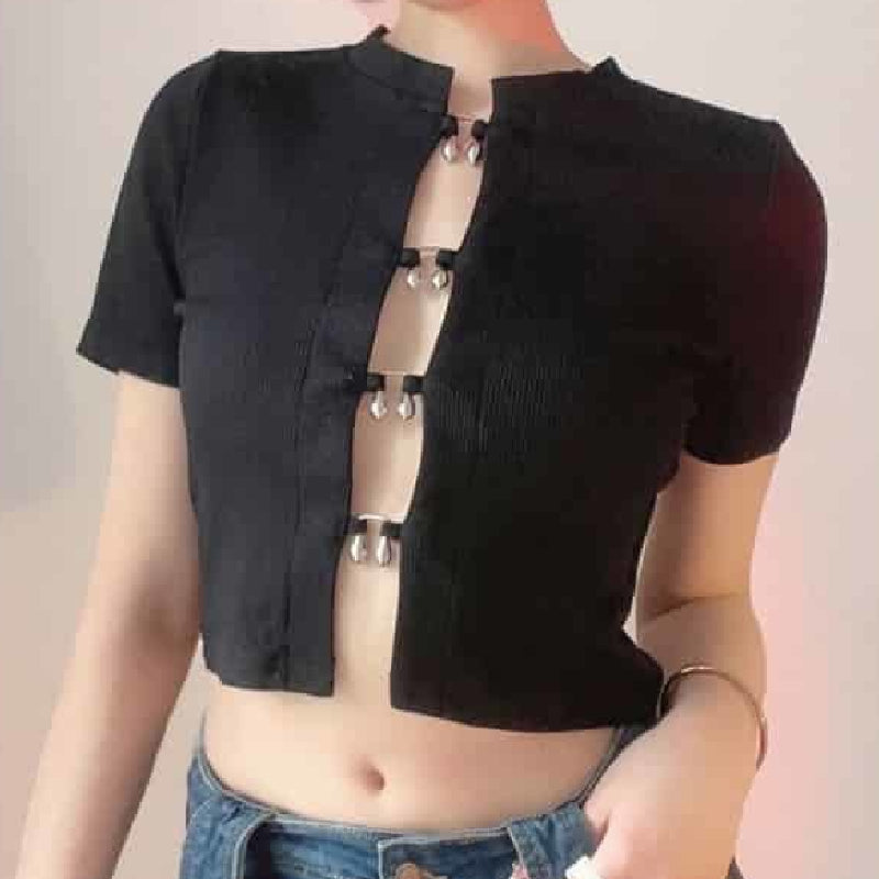 Aesthetic Ring Cut-Out Crop Top