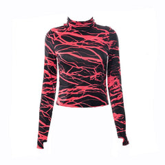 Aesthetic Thunder Turtle Neck  Long-Sleeve Top