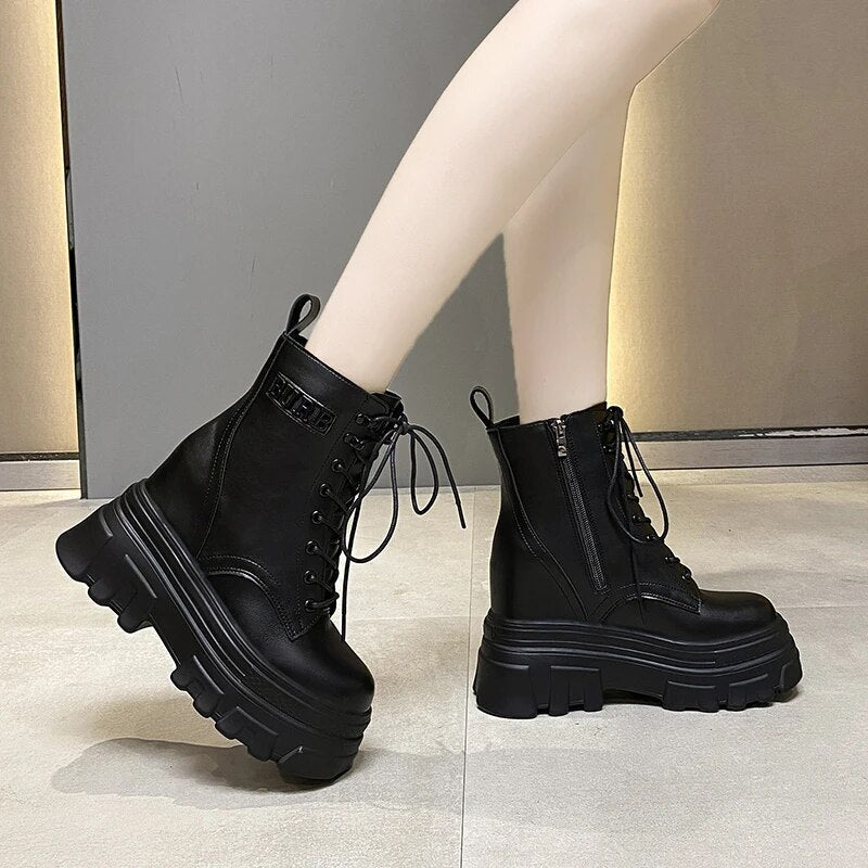 High Platform Ankle Round Toe Lace Up Punk Boots