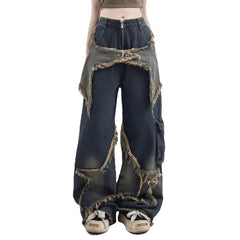 Y2K Star Bleached High Waist Wide Leg Jeans