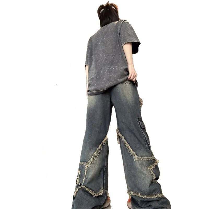 Y2K Star Bleached High Waist Wide Leg Jeans