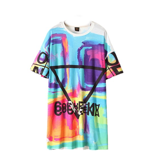 Psychedelic Colors Short Sleeve Loose Tee Dress