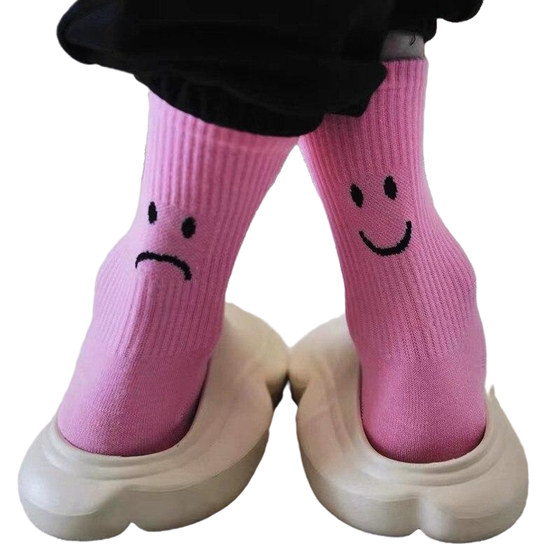 Solid Color Happy And Sad Faces Socks