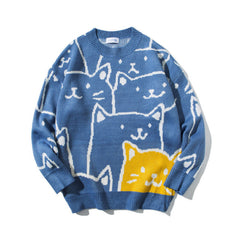 Cartoon Cats Knitted Sweater