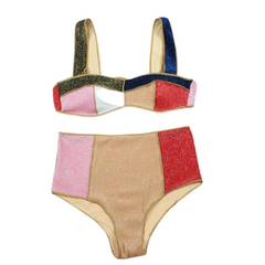 Contrast Color Patchwork High Waist Bikini