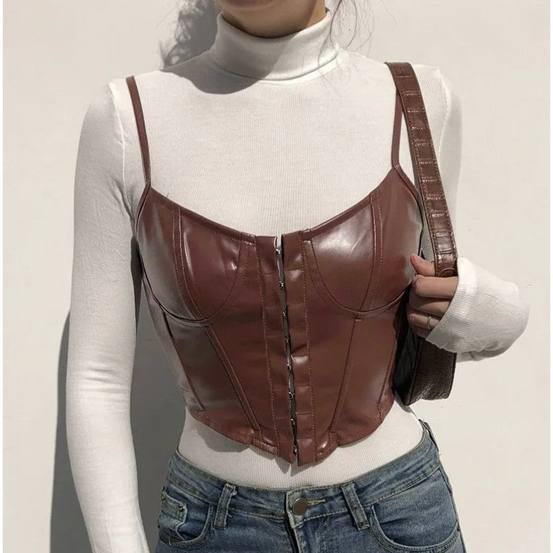 Solid Color PU Vegan Leather Corset