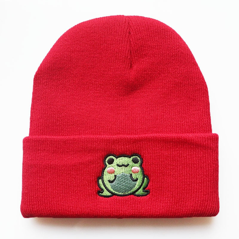 Cute Frog Embroidered Warm Beanie