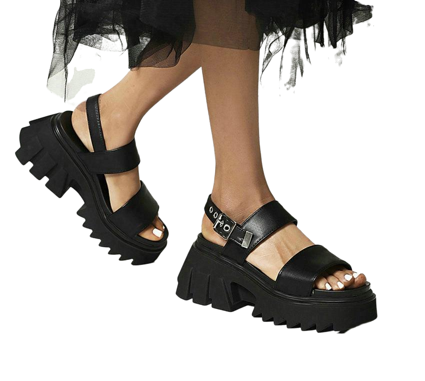 Grunge Platform PU Leather Slingback Ankle Strap