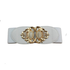 Double Opal Inlaid PU- Elastic Waistband Belt