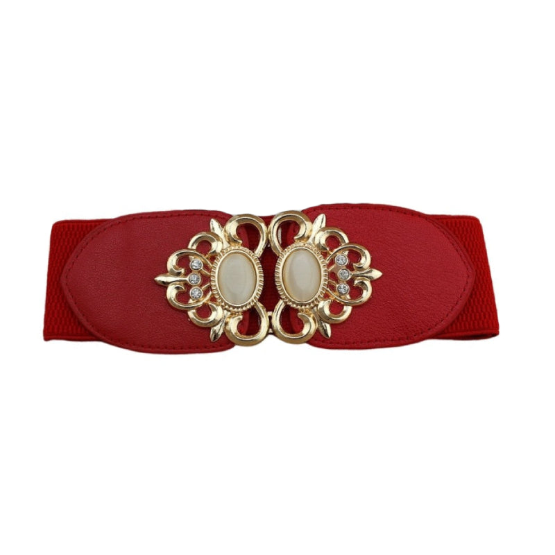 Double Opal Inlaid PU- Elastic Waistband Belt