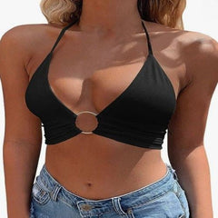 Solid Color Halter Backless Crop Top