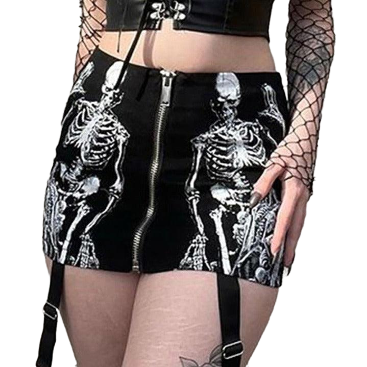 Gothic Skeleton Print Mini Skirts