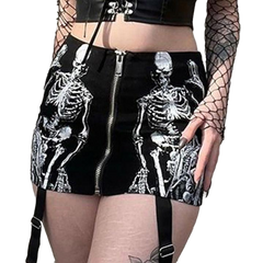 Gothic Skeleton Print Mini Skirts