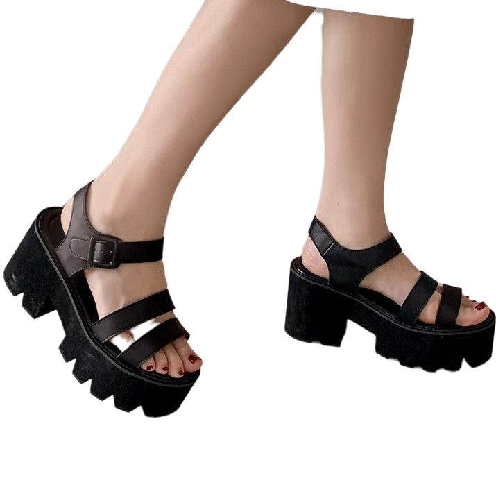 Grunge Black Platform Women Sandals