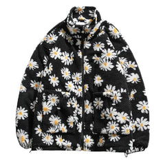 Aesthetic Floral Pattern O Neck Zip Jacket