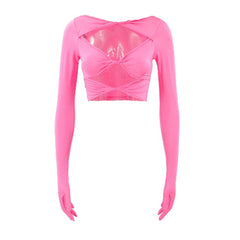 Glove Long Sleeve Hollow Out Crop Top