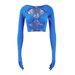 Glove Long Sleeve Hollow Out Crop Top