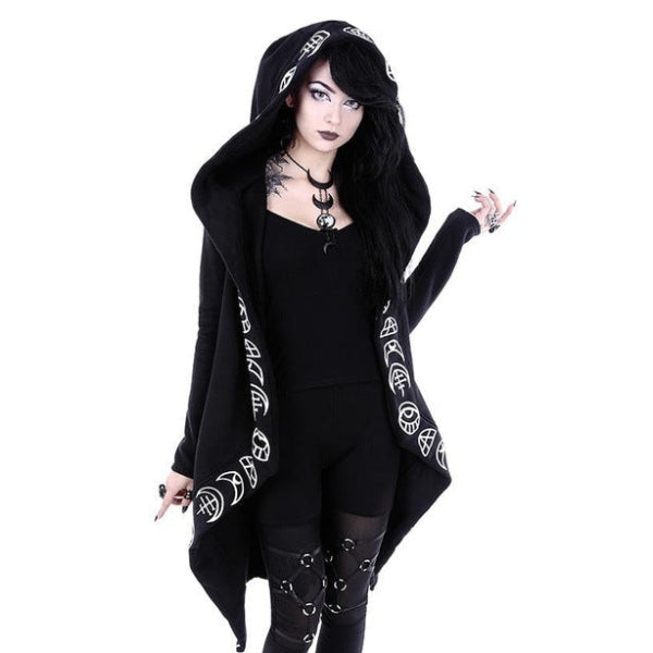 Gothic Moon Phases Coat Hooded