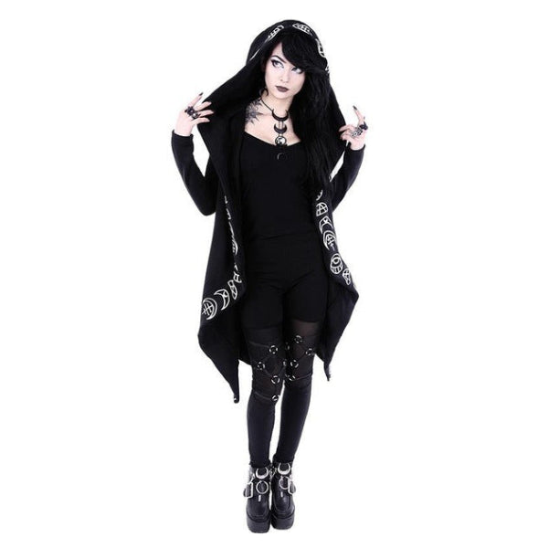 Gothic Moon Phases Coat Hooded