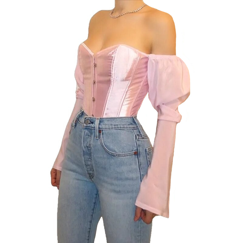 Vintage Shoulder Puff Long Sleeve Corset