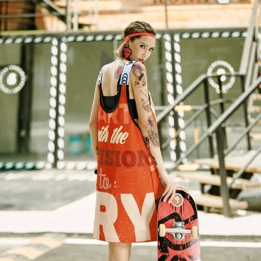 Graffiti Letters Orange Suspender Dress