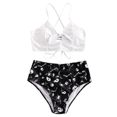 Cross Strap Top High Waist Skull Bikini