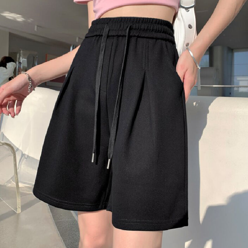 High Waisted Elastic Waist Knee Length Short