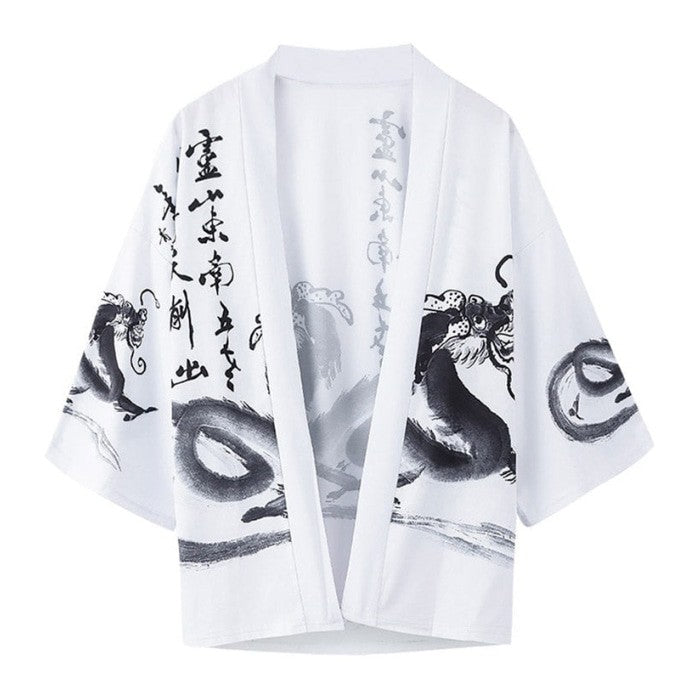 Dragon Kanji White Collection 3/4 Sleeve Kimono